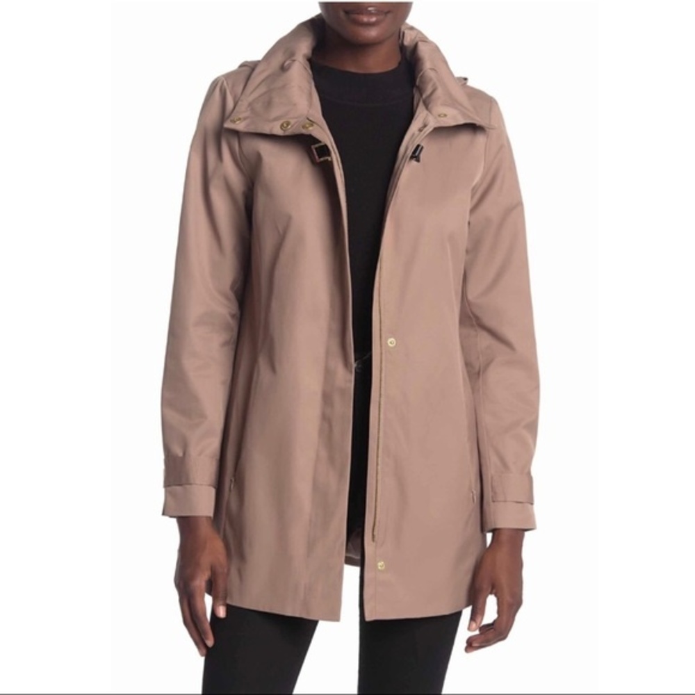 Cole Haan Nordstrom NWT Stand Up Collar Zip Up Stowaway Hood Jacket Pockets L
